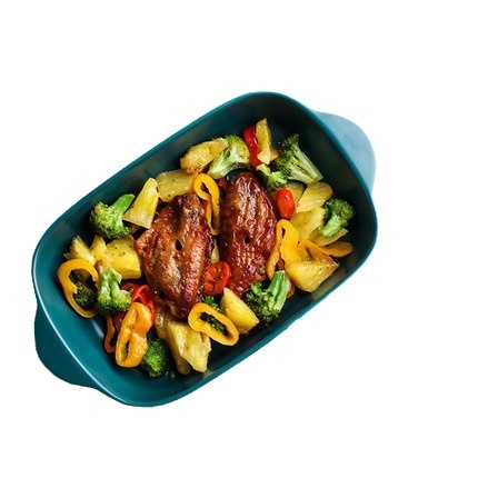 Tavă de copt pătrată din porțelan, 18–18.9 cm, compatibilă cu microunde, cu două mâneres