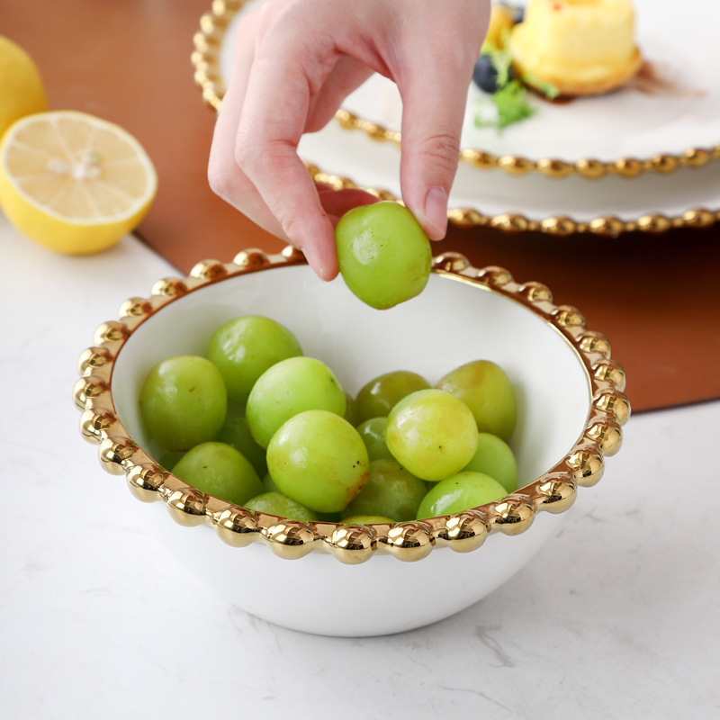 Porcelansko posuđe – okrugli tanjuri i zdjele, nordijski stil, elektroplirano rub, mogućnost prilagodbe