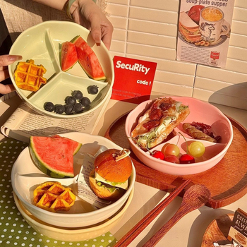 Keramički dijeljeni tanjur s odjeljcima, japanski stil, okrugli oblik, pogodna za mikrovalnu