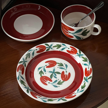 Porcelanski tanjur za večeru, okrugli, s hibiskus uzorkom, mikrovalna sigurna, otisak loga