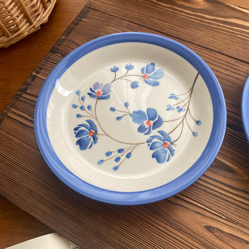 Porcelanski tanjur za večeru, okrugli, s hibiskus uzorkom, mikrovalna sigurna, otisak loga