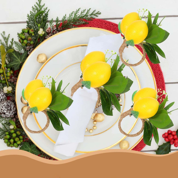 Citrom motívumú szalvétatartó gyűrű, műanyag, elektroplatinált felülettel, nyugati stílusú, szállodai asztaldekoráció