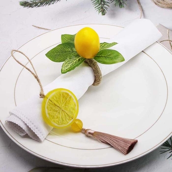 Citrom motívumú szalvétatartó gyűrű, műanyag, elektroplatinált felülettel, nyugati stílusú, szállodai asztaldekoráció