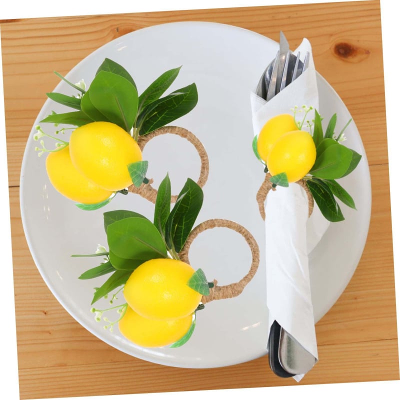 Citrom motívumú szalvétatartó gyűrű, műanyag, elektroplatinált felülettel, nyugati stílusú, szállodai asztaldekoráció