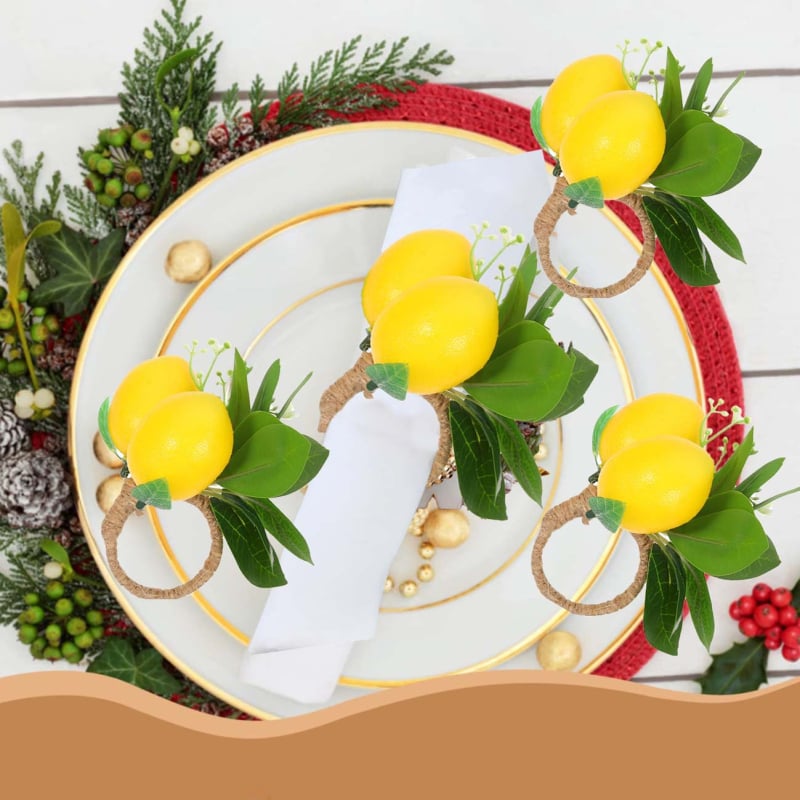 Citrom motívumú szalvétatartó gyűrű, műanyag, elektroplatinált felülettel, nyugati stílusú, szállodai asztaldekoráció