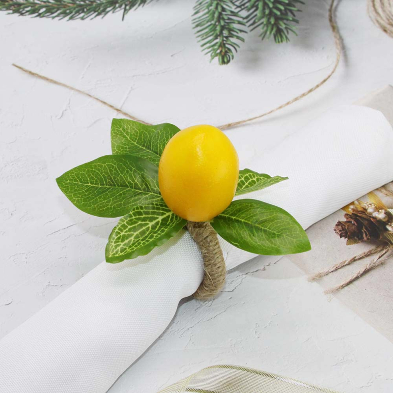 Citrom motívumú szalvétatartó gyűrű, műanyag, elektroplatinált felülettel, nyugati stílusú, szállodai asztaldekoráció