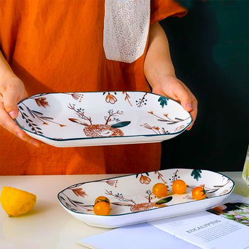 Porcelanska ploča za ribu, kvadratnog oblika, crtani uzorak, moderno minimalistički stil, pogodna za mikrovalnu