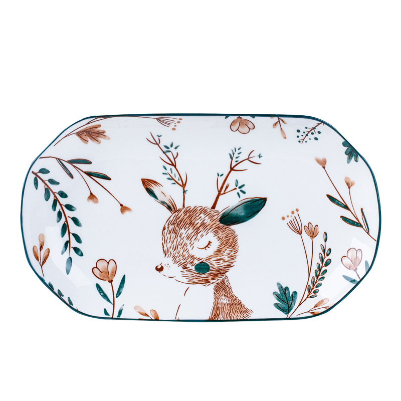 Porcelanska ploča za ribu, kvadratnog oblika, crtani uzorak, moderno minimalistički stil, pogodna za mikrovalnu