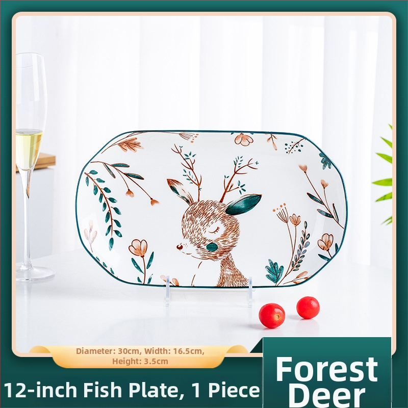 Porcelanska ploča za ribu, kvadratnog oblika, crtani uzorak, moderno minimalistički stil, pogodna za mikrovalnu