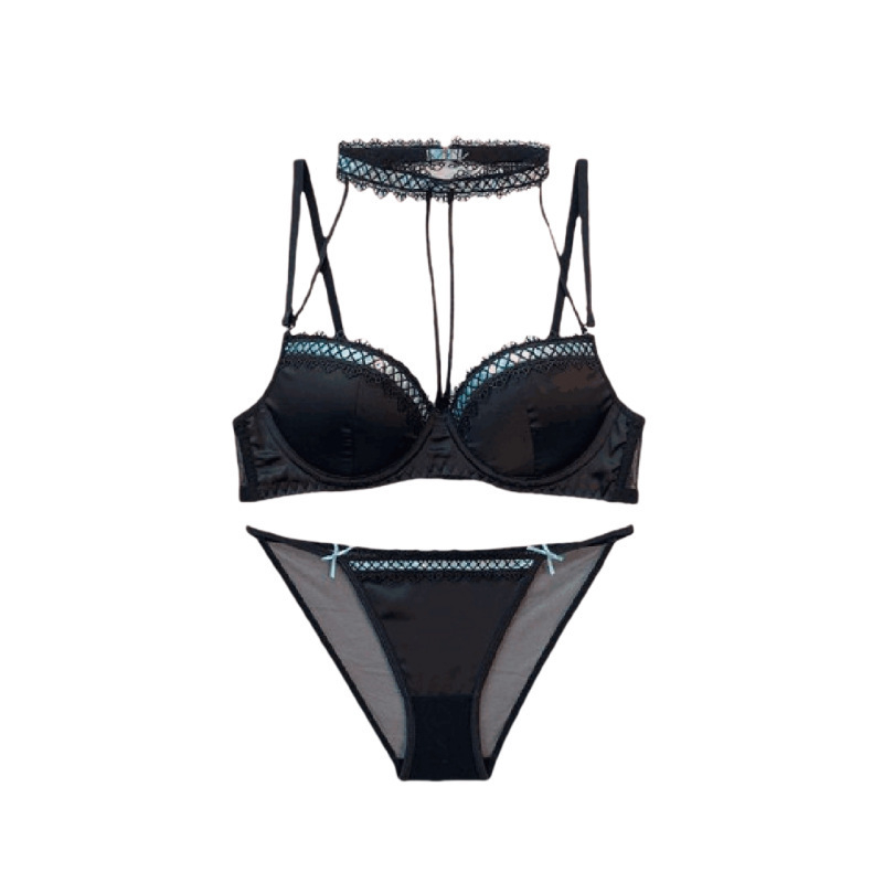 Francuskog stila seksi čipkasto-satenski halter grudnjak s žicom za male grudi, push-up, set donjeg rublja s izrezima