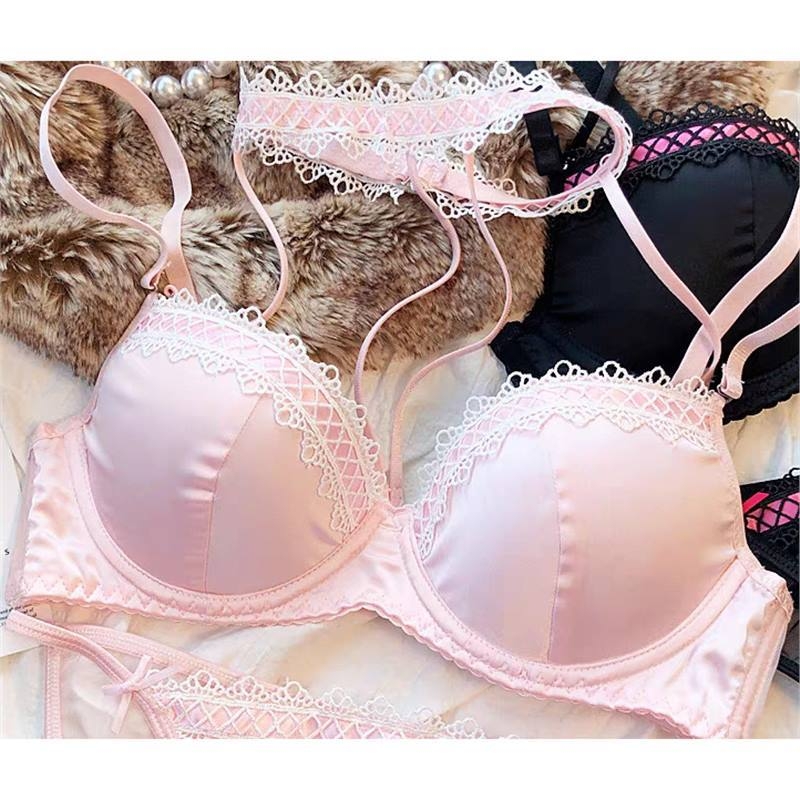 Francuskog stila seksi čipkasto-satenski halter grudnjak s žicom za male grudi, push-up, set donjeg rublja s izrezima