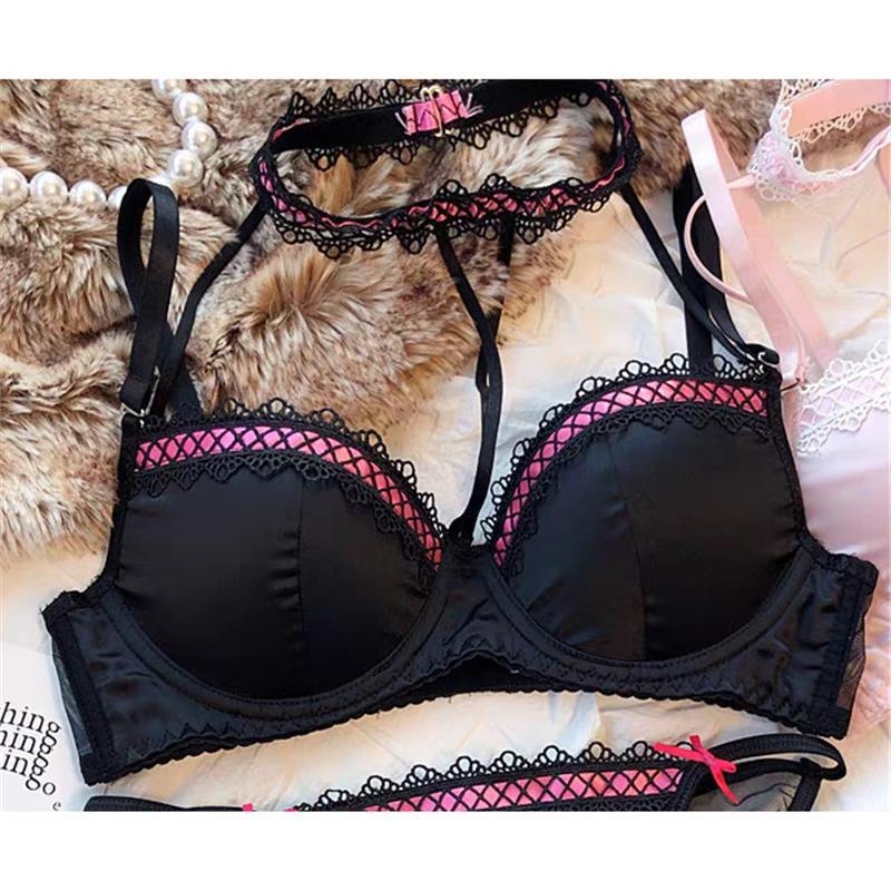 Francuskog stila seksi čipkasto-satenski halter grudnjak s žicom za male grudi, push-up, set donjeg rublja s izrezima