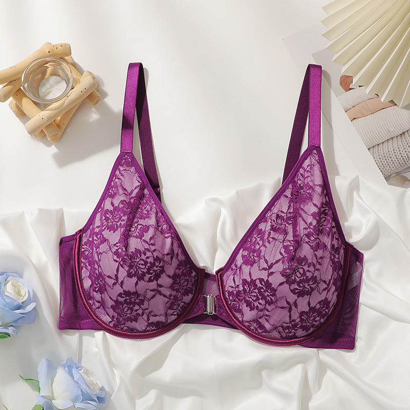 VIMIBRA Plus-Size grudnjak s prednjim zatvaranjem za žene, 3/4 šalice, prozračna čipka, udobna podrška