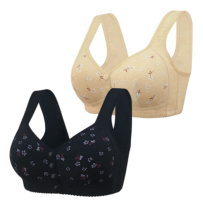 Sutien u vestnom stilu za starije žene, s prednjim kopčom, s printom, 3/4 košarice, tanke oblikovane košarice, čvrste naramenice (3/4 košarice, tanke oblikovane košarice, čvrste naramenice, prednje kopčanje, poliester)