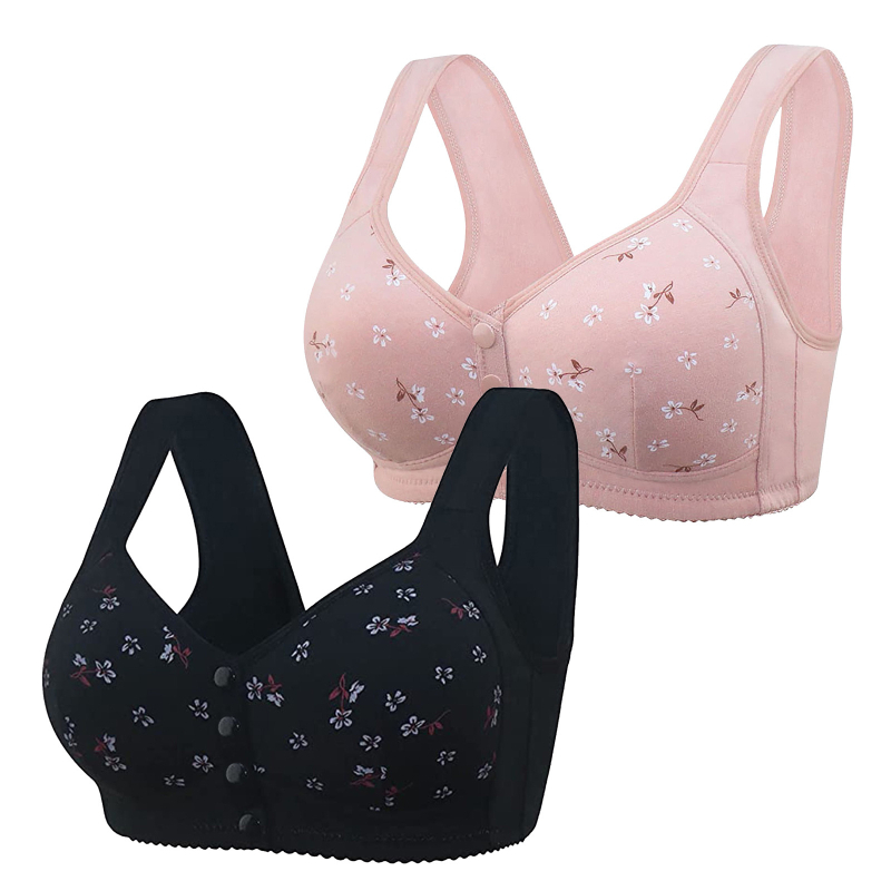 Sutien u vestnom stilu za starije žene, s prednjim kopčom, s printom, 3/4 košarice, tanke oblikovane košarice, čvrste naramenice (3/4 košarice, tanke oblikovane košarice, čvrste naramenice, prednje kopčanje, poliester)