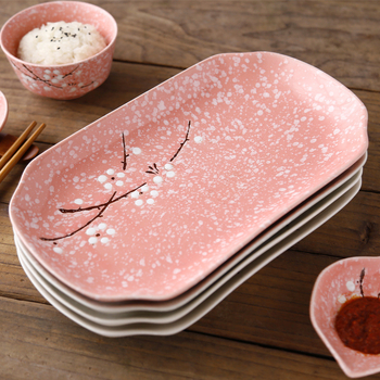 Porcelanska ploča, korejskog stila, cvjetni uzorak, pravokutnog oblika, boja ispod glazure