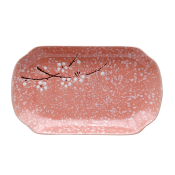 Porcelanska ploča, korejskog stila, cvjetni uzorak, pravokutnog oblika, boja ispod glazure