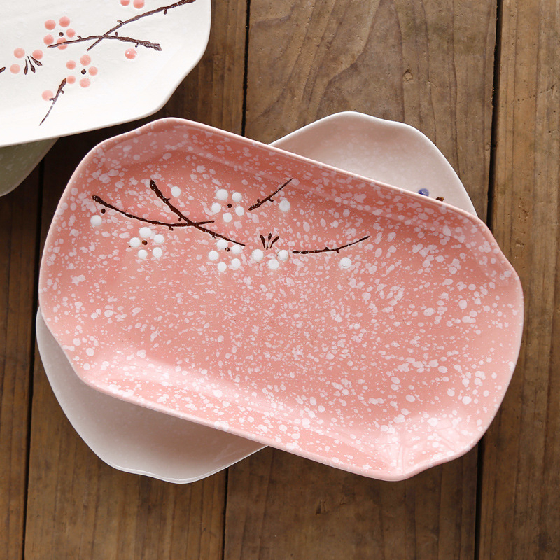 Porcelanska ploča, korejskog stila, cvjetni uzorak, pravokutnog oblika, boja ispod glazure