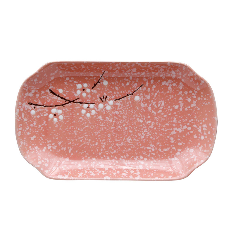 Porcelanska ploča, korejskog stila, cvjetni uzorak, pravokutnog oblika, boja ispod glazure