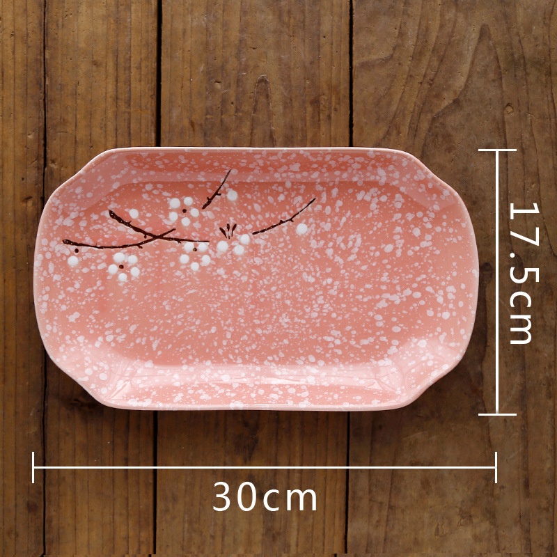 Porcelanska ploča, korejskog stila, cvjetni uzorak, pravokutnog oblika, boja ispod glazure