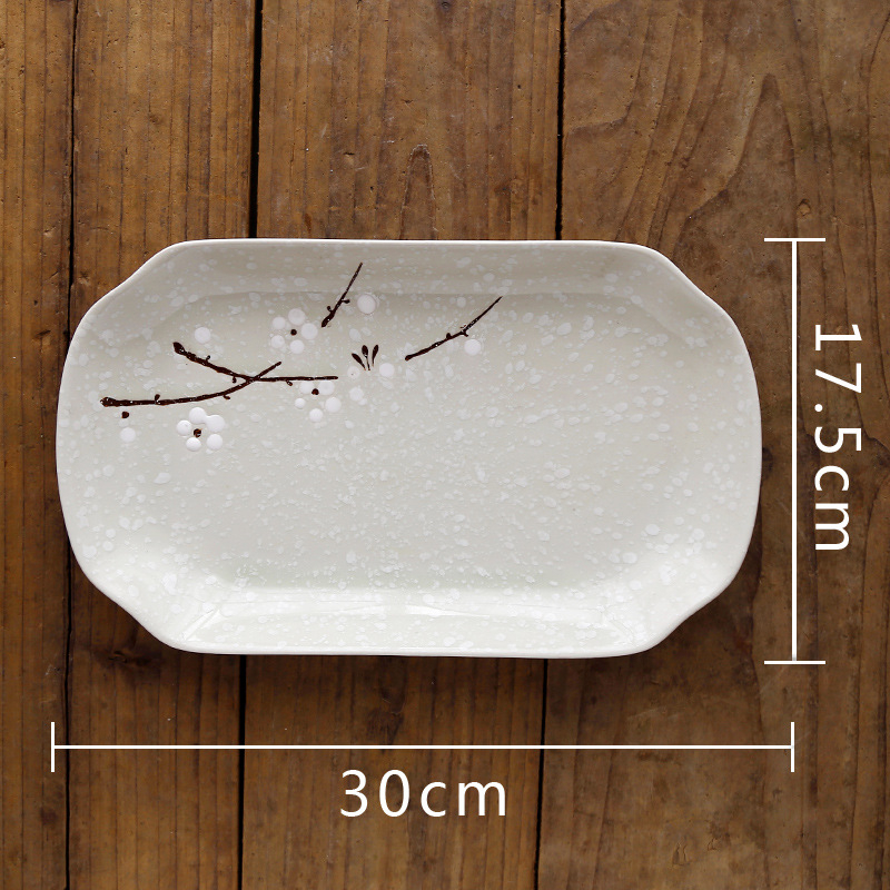 Porcelanska ploča, korejskog stila, cvjetni uzorak, pravokutnog oblika, boja ispod glazure