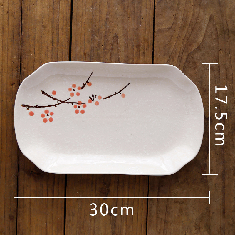 Porcelanska ploča, korejskog stila, cvjetni uzorak, pravokutnog oblika, boja ispod glazure