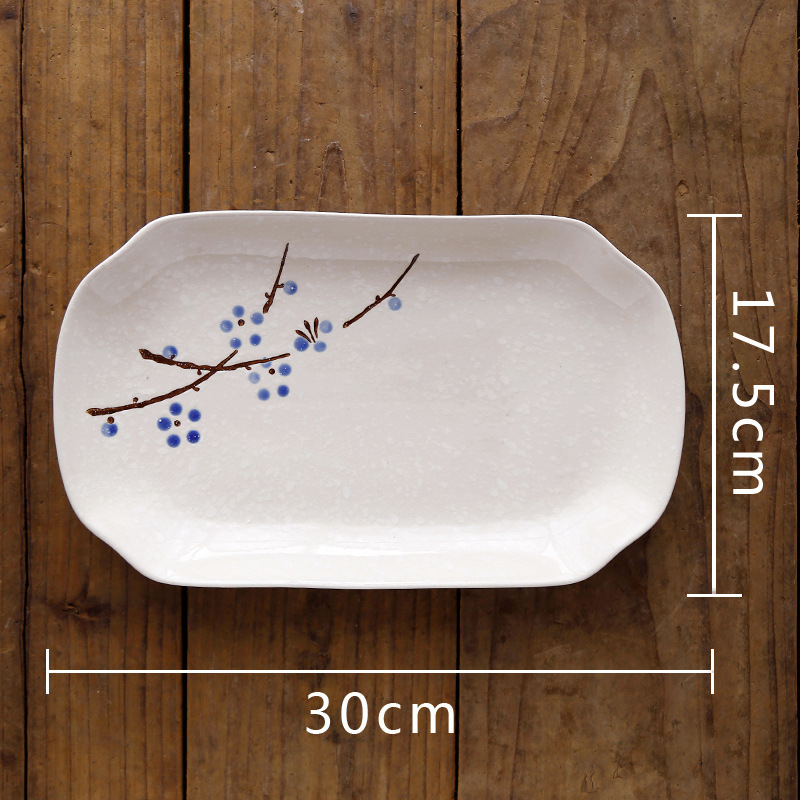 Porcelanska ploča, korejskog stila, cvjetni uzorak, pravokutnog oblika, boja ispod glazure
