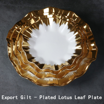 Porcelán lótuszleveles tál arany szegéllyel, nordikus stílus, elektroplakált felület