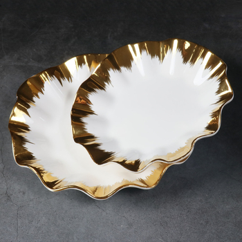 Porcelán lótuszleveles tál arany szegéllyel, nordikus stílus, elektroplakált felület