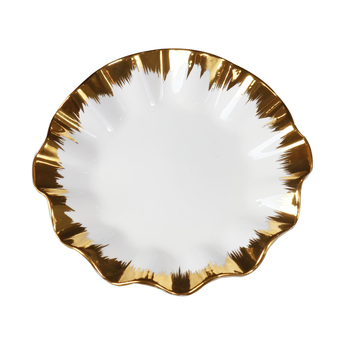 Porcelán lótuszleveles tál arany szegéllyel, nordikus stílus, elektroplakált felület