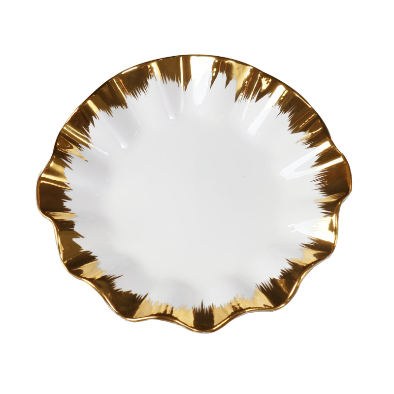 Porcelán lótuszleveles tál arany szegéllyel, nordikus stílus, elektroplakált felület