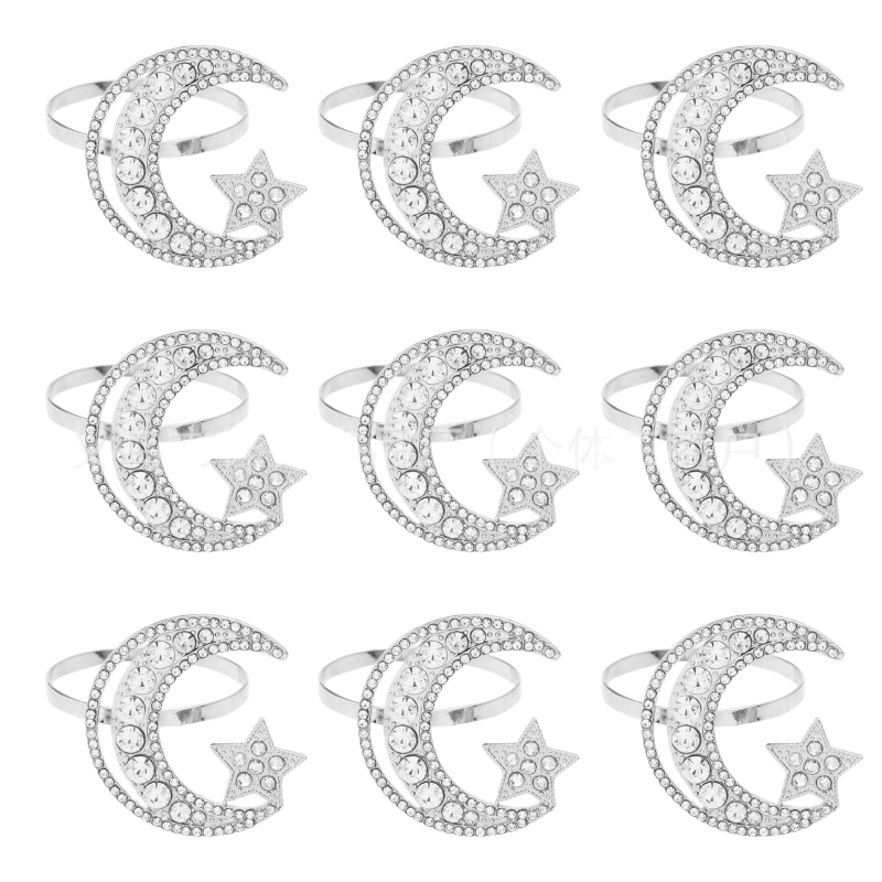 Prsten za Salvete s dizajnom zvijezda i mjeseca, cinkova legura, elektropliranje, zapadni stil, uzorak pahulja, porijeklo Yiwu