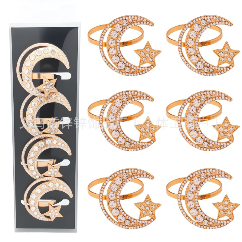 Prsten za Salvete s dizajnom zvijezda i mjeseca, cinkova legura, elektropliranje, zapadni stil, uzorak pahulja, porijeklo Yiwu