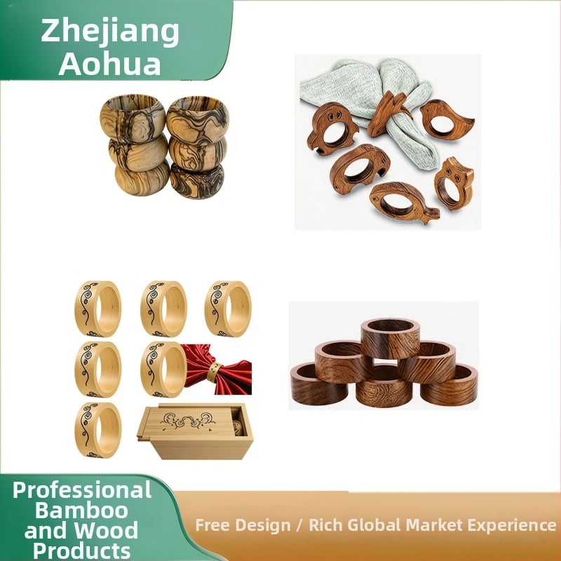 Puidust salvrätiku rõngas, kaasaegne lihtne stiil, viimistlus värvi või õliga, kohandatav pakend, logotüübi trükk