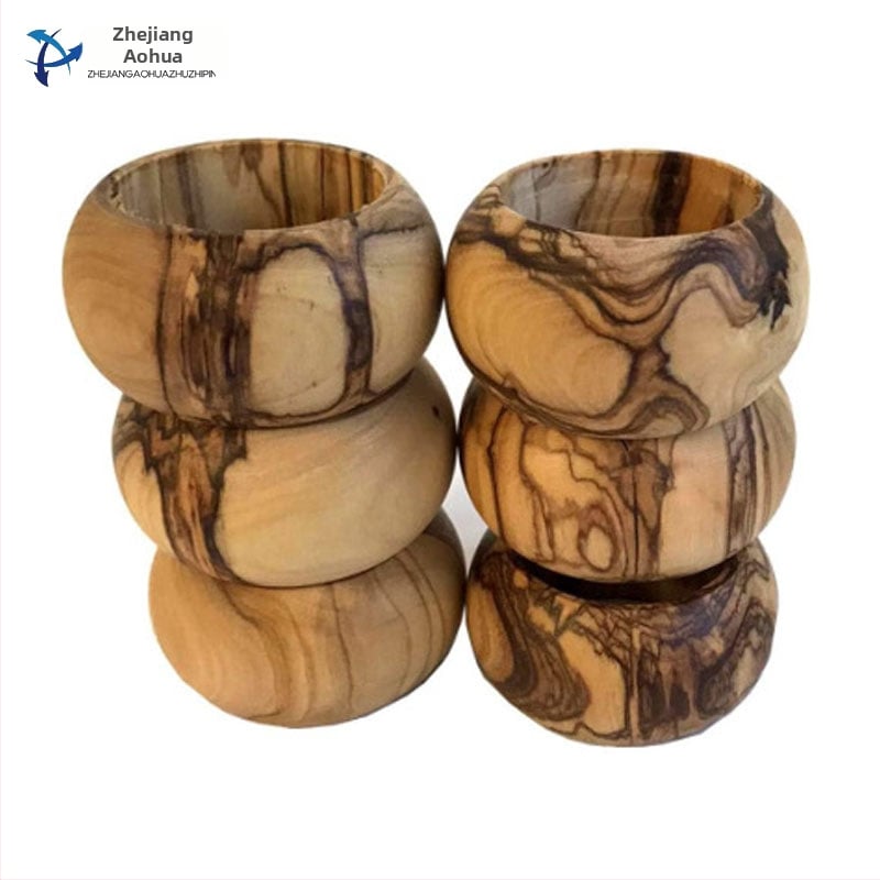 Puidust salvrätiku rõngas, kaasaegne lihtne stiil, viimistlus värvi või õliga, kohandatav pakend, logotüübi trükk