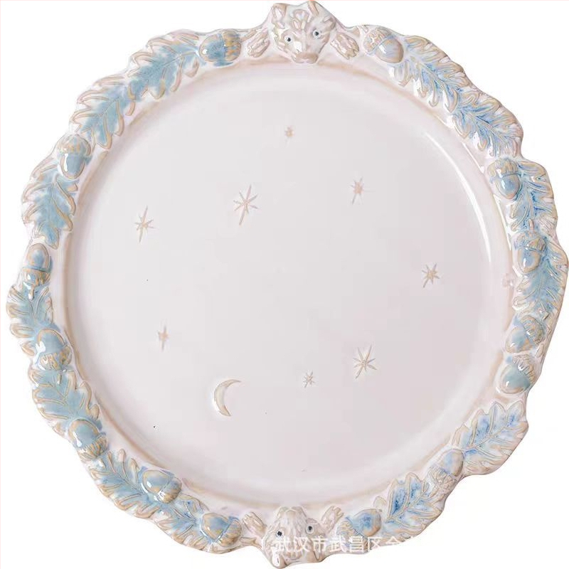 Retro francuska reljefna porcelanska tanjura za večeru sa cvjetnim uzorkom – keramički posuđe za tjesteninu, steak, salatu, desert i rižu