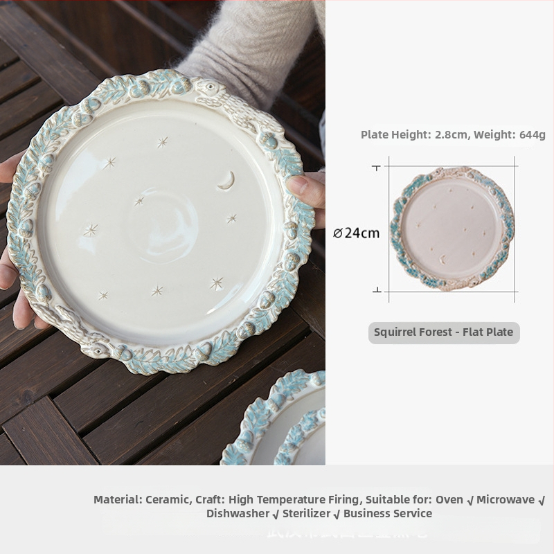 Retro francuska reljefna porcelanska tanjura za večeru sa cvjetnim uzorkom – keramički posuđe za tjesteninu, steak, salatu, desert i rižu