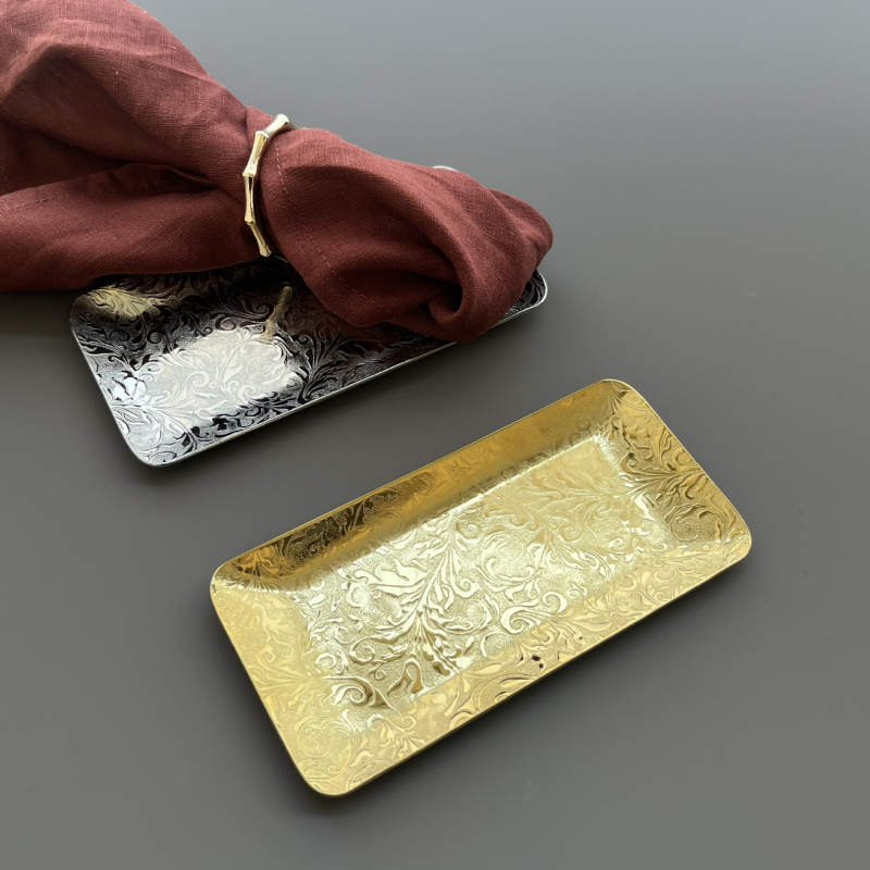 Rostevabast terasest rätikutaldrik hotellidele ja teeruumidele, ruudu kujulises, lillemustriga, elektroplatine viimistlus, Baihao kaubamärk, logotüübi trükk, kohandamine saadaval