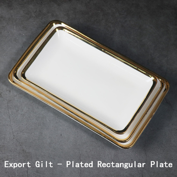 Porcelanski pravokutni tanjur sa zlatnim rubom, skandinavski minimalistički stil, elektroplating površina