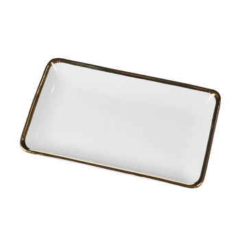 Porcelanski pravokutni tanjur sa zlatnim rubom, skandinavski minimalistički stil, elektroplating površina