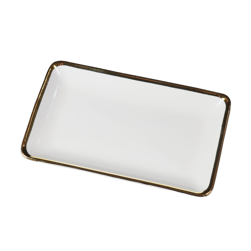 Porcelanski pravokutni tanjur sa zlatnim rubom, skandinavski minimalistički stil, elektroplating površina