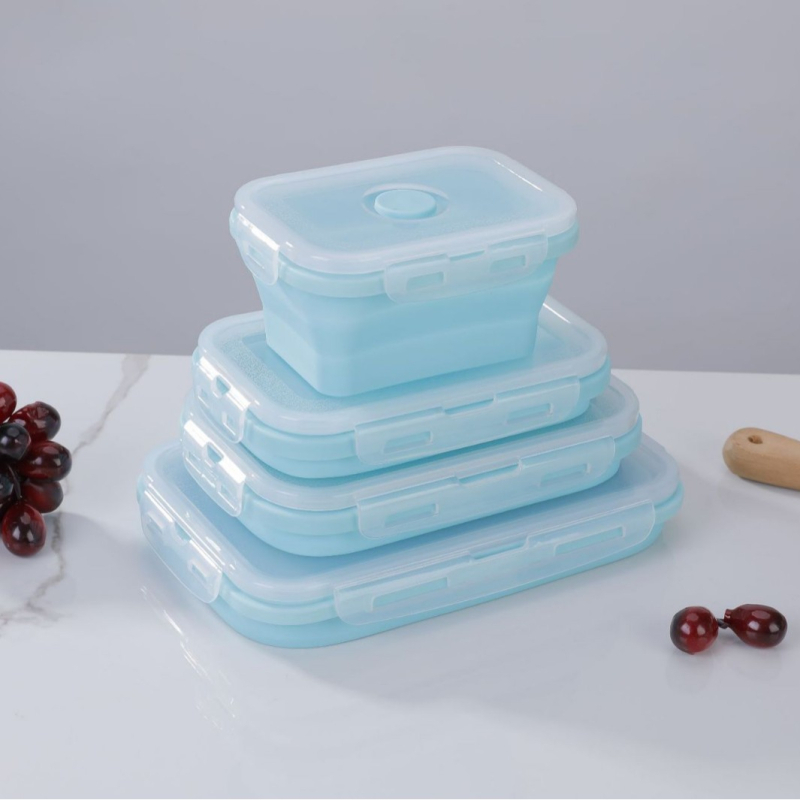 Sklopiva silikon kutija za ručak – mikrovalna sigurna, zapečaćena, prijenosna, set od 24 komada, kapaciteti 301–500 ml, 501–800 ml, 800–1000 ml, 1–2 L, jednodijelna konstrukcija