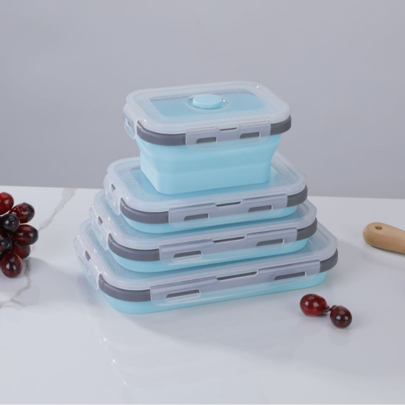 Sklopiva silikon kutija za ručak – mikrovalna sigurna, zapečaćena, prijenosna, set od 24 komada, kapaciteti 301–500 ml, 501–800 ml, 800–1000 ml, 1–2 L, jednodijelna konstrukcija