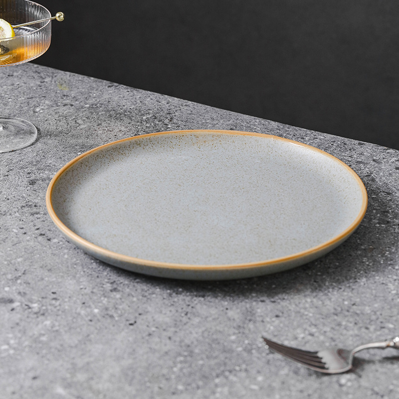 Porcelanski okrugli tanjur sa sezamskim ukrasom, podglazurna površina, mikrovalna otporna