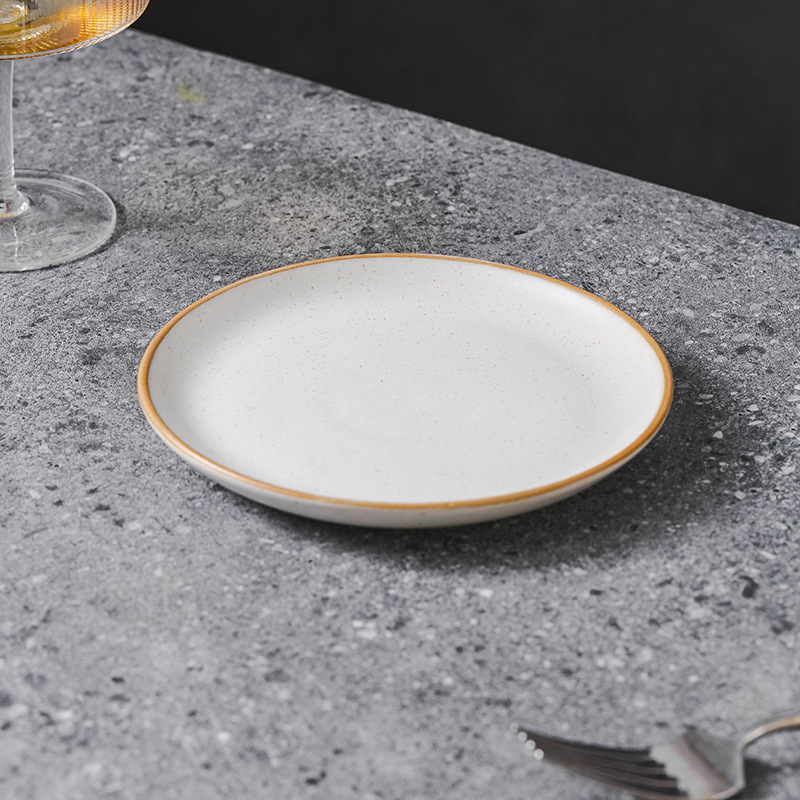 Porcelanski okrugli tanjur sa sezamskim ukrasom, podglazurna površina, mikrovalna otporna
