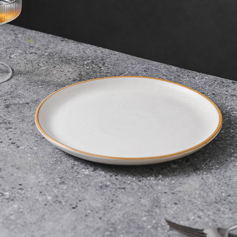 Porcelanski okrugli tanjur sa sezamskim ukrasom, podglazurna površina, mikrovalna otporna