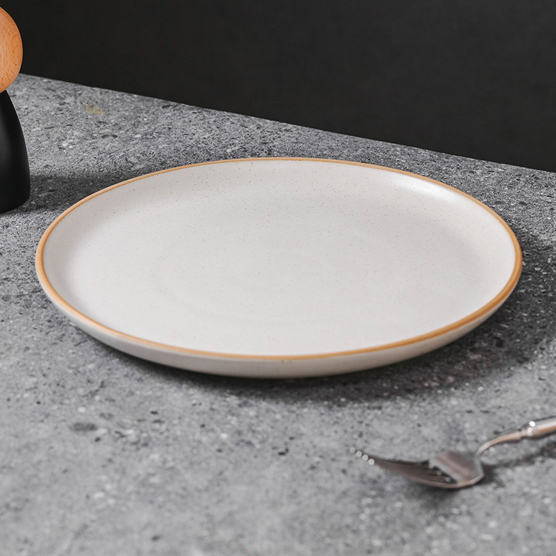Porcelanski okrugli tanjur sa sezamskim ukrasom, podglazurna površina, mikrovalna otporna