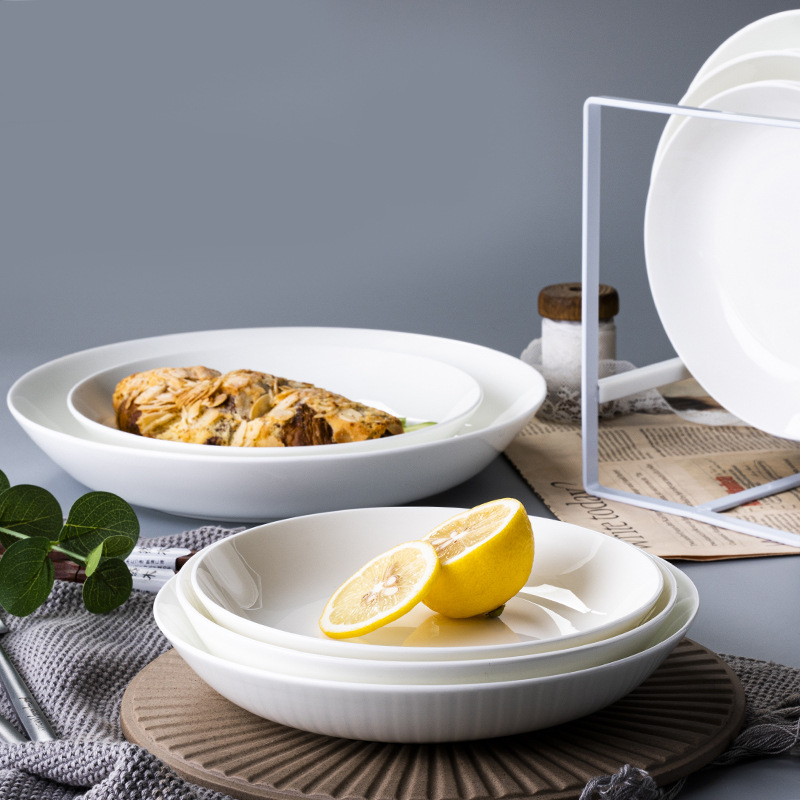 Keramičke duboke ploče, set od 10 komada, okrugle, jednostavan uzorak, moderan stil