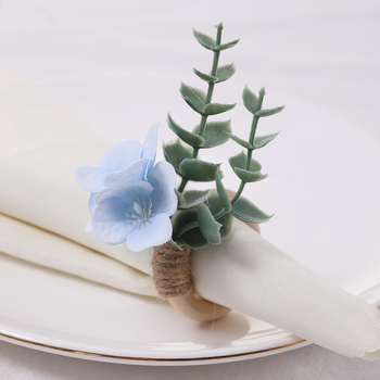 Boheemlaste pulmade salvrätiku rõngad, kunstlikud lehed ja eukalüptus, käsitöö, läänekultuuriline stiil; 6-osaline komplekt