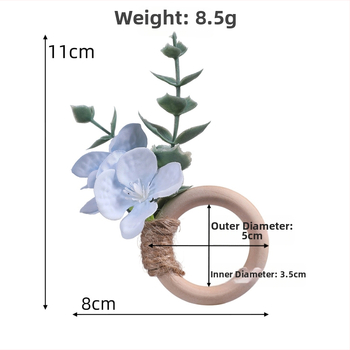 Boheemlaste pulmade salvrätiku rõngad, kunstlikud lehed ja eukalüptus, käsitöö, läänekultuuriline stiil; 6-osaline komplekt